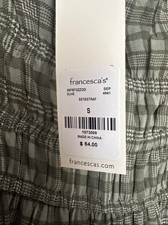 Olive Green Plaid Tie-Shoulder Smocked Midi Dress - Picture 2 of 5